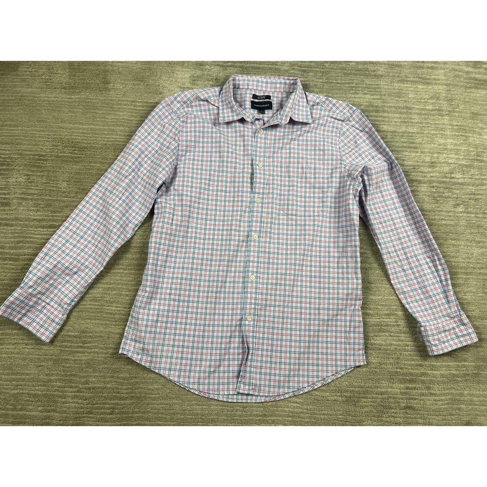 Saddlebred Button Down Mens L Blue Red Plaid Comfort Flex Long Sleeve Shirt